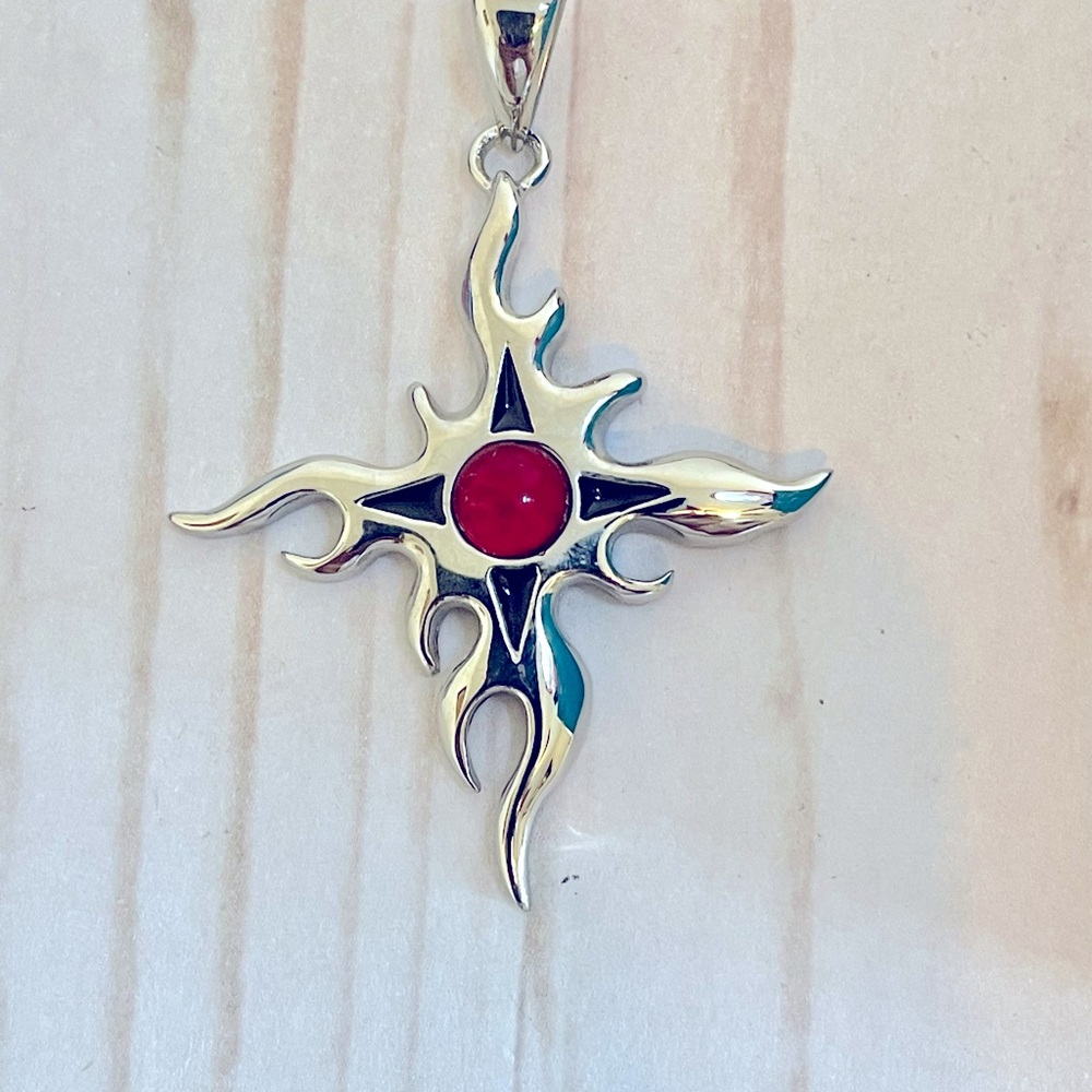 Flame Cross Red Glass Center NWOT